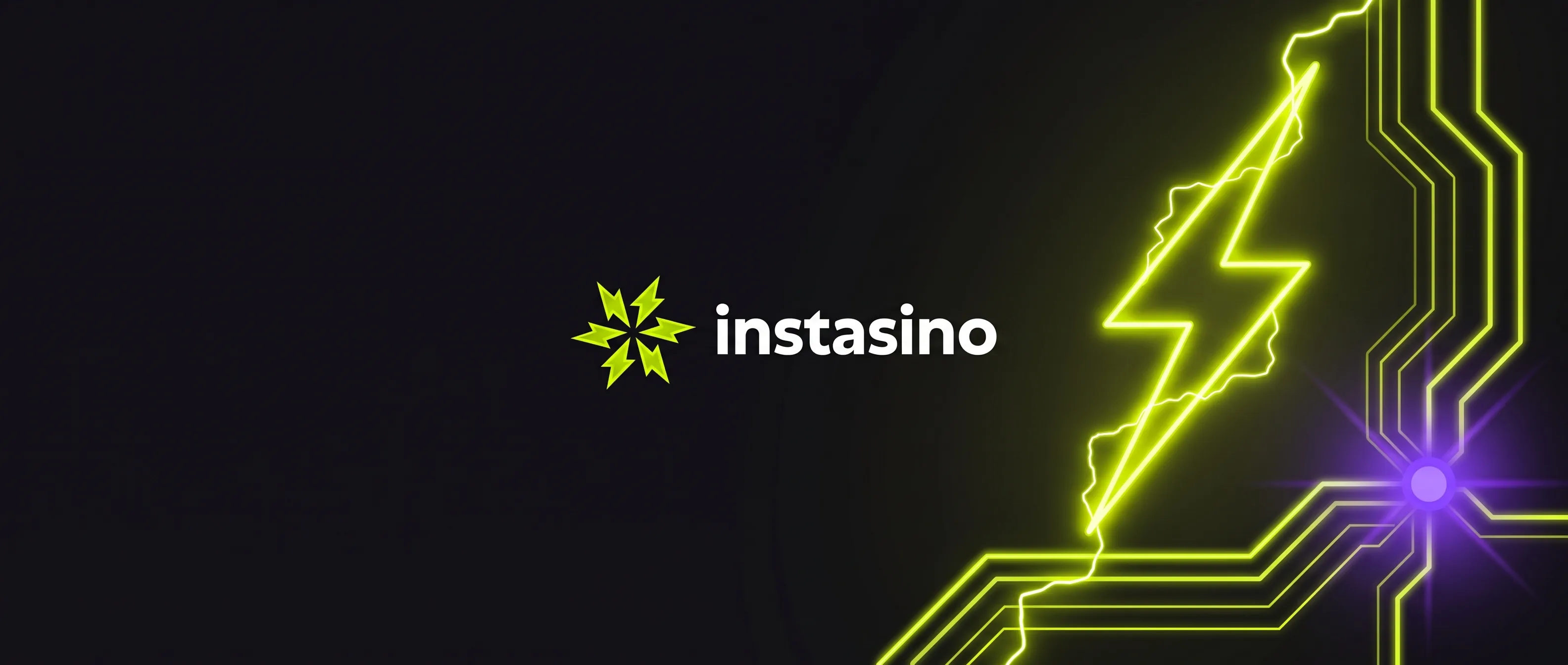 Instasino mit leuchtenden Leiterbahnen und einem Blitz auf dunklem Hintergrund